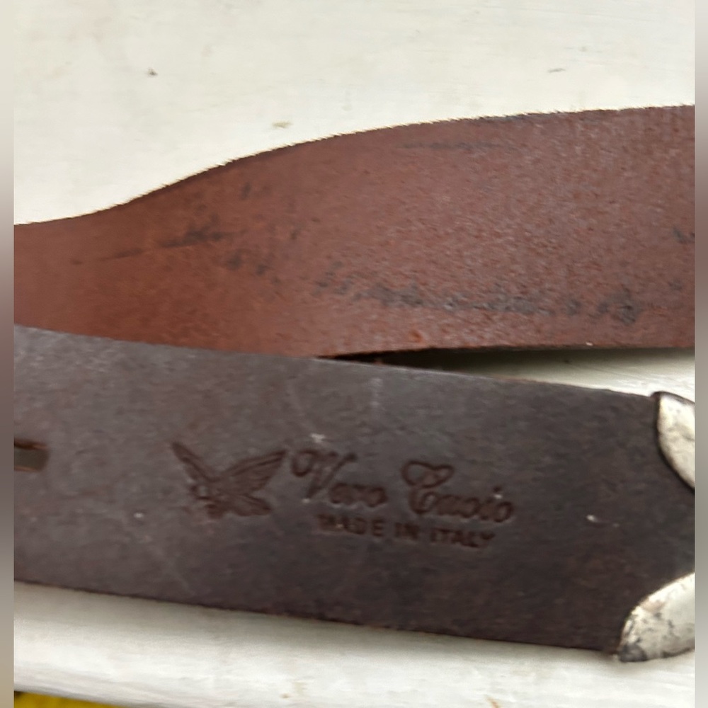 El Sombrero Brown Italian Leather Western Belt Made in Italy Silver Metal